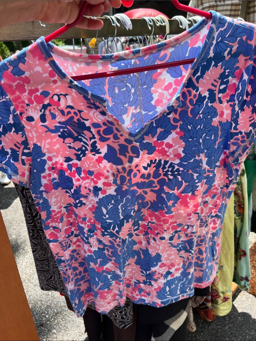 Talbots Pink & Blue Floral V-Neck Short Sleeve Top